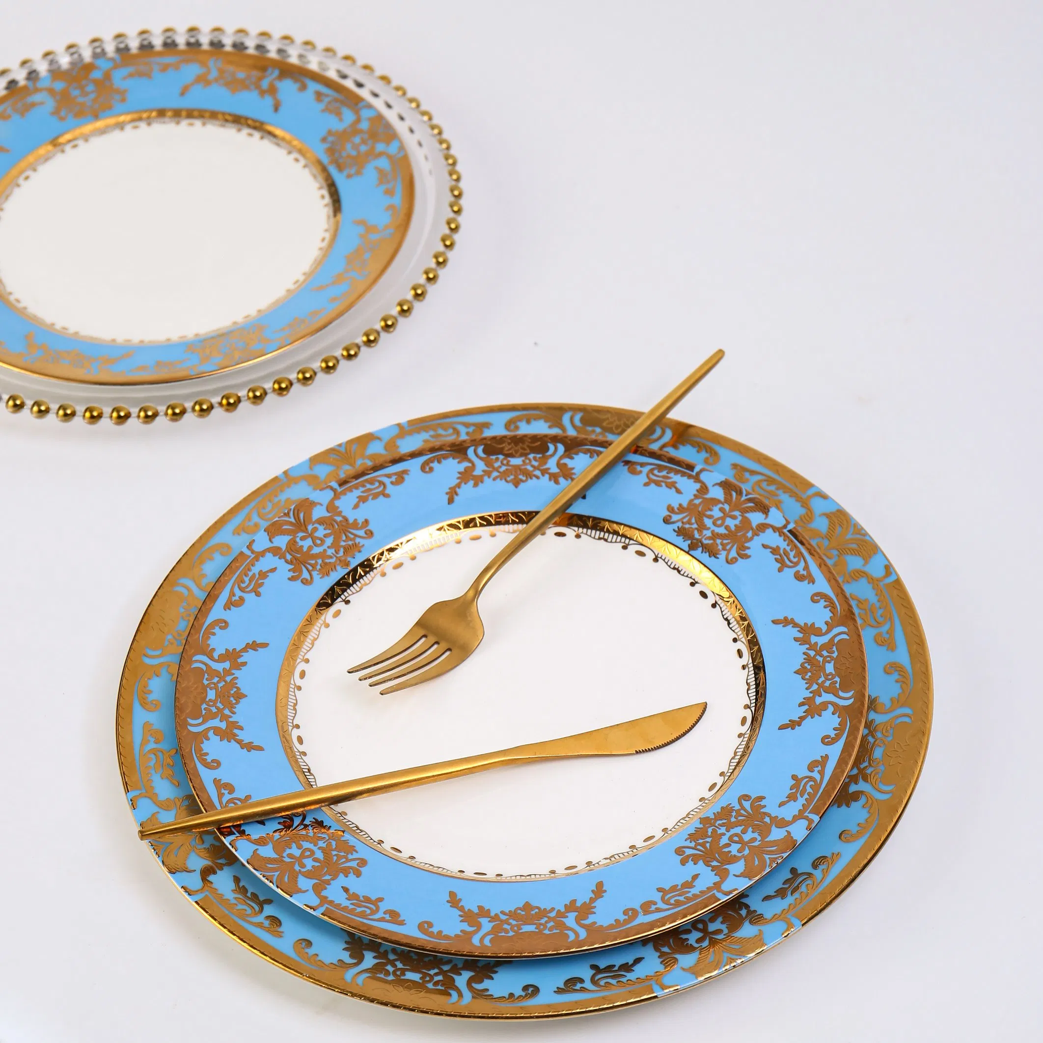 Bone China Dinnerware Sets Luxury Ceramic Dinner Plate with Gold Rim