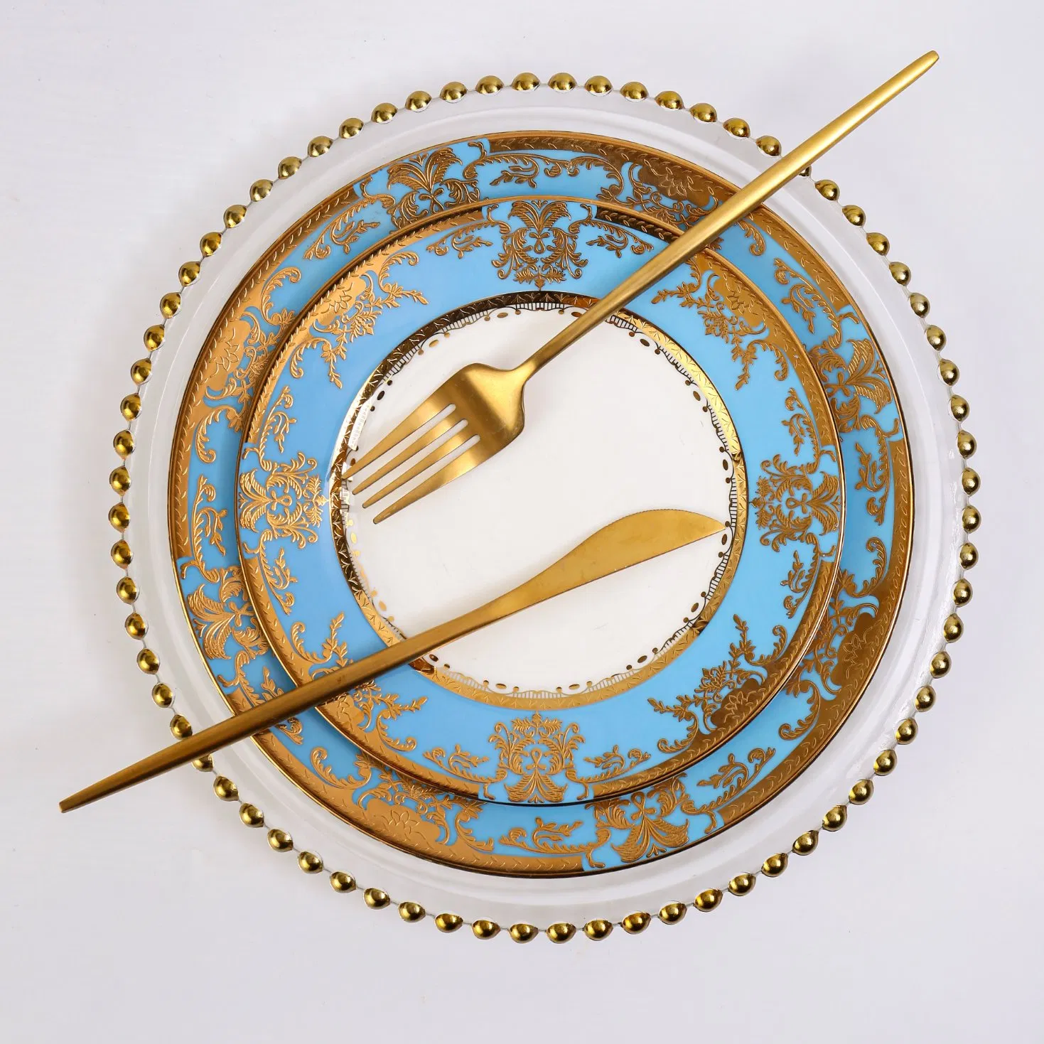 Bone China Dinnerware Sets Luxury Ceramic Dinner Plate with Gold Rim