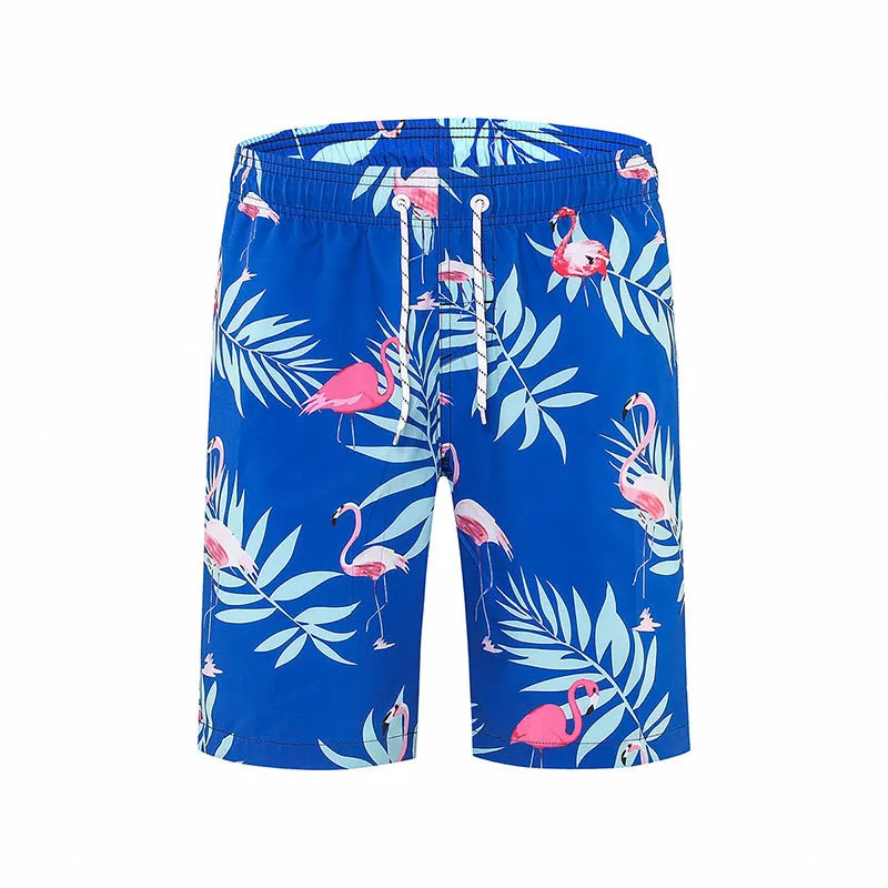 Men Flamingo Printing Loose Plus Size Swimming Surf Beach Shorts Detail 1