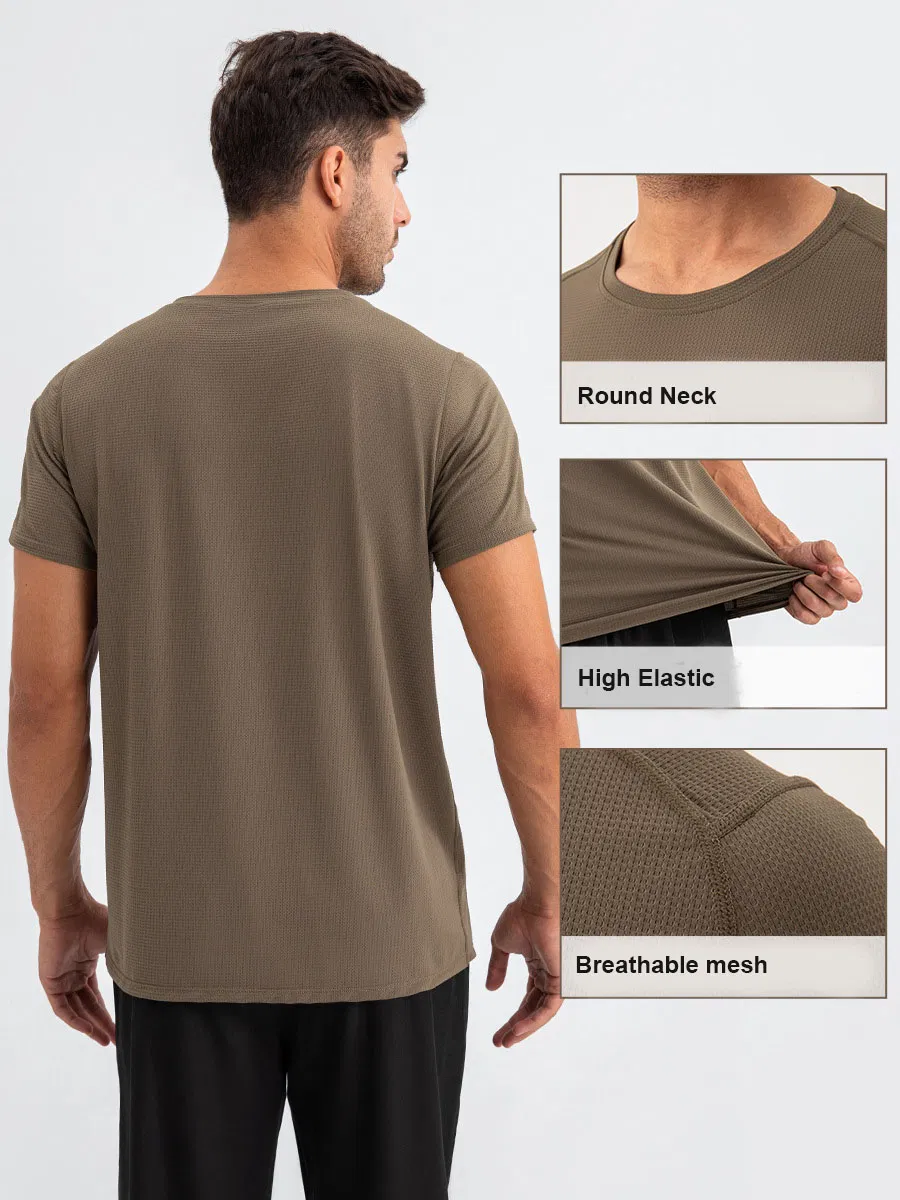 Summer Men's Round Neck Spandex T-Shirt Loose Sport Gym Wear Clothes Quickly Dry Short Sleeve Running Top