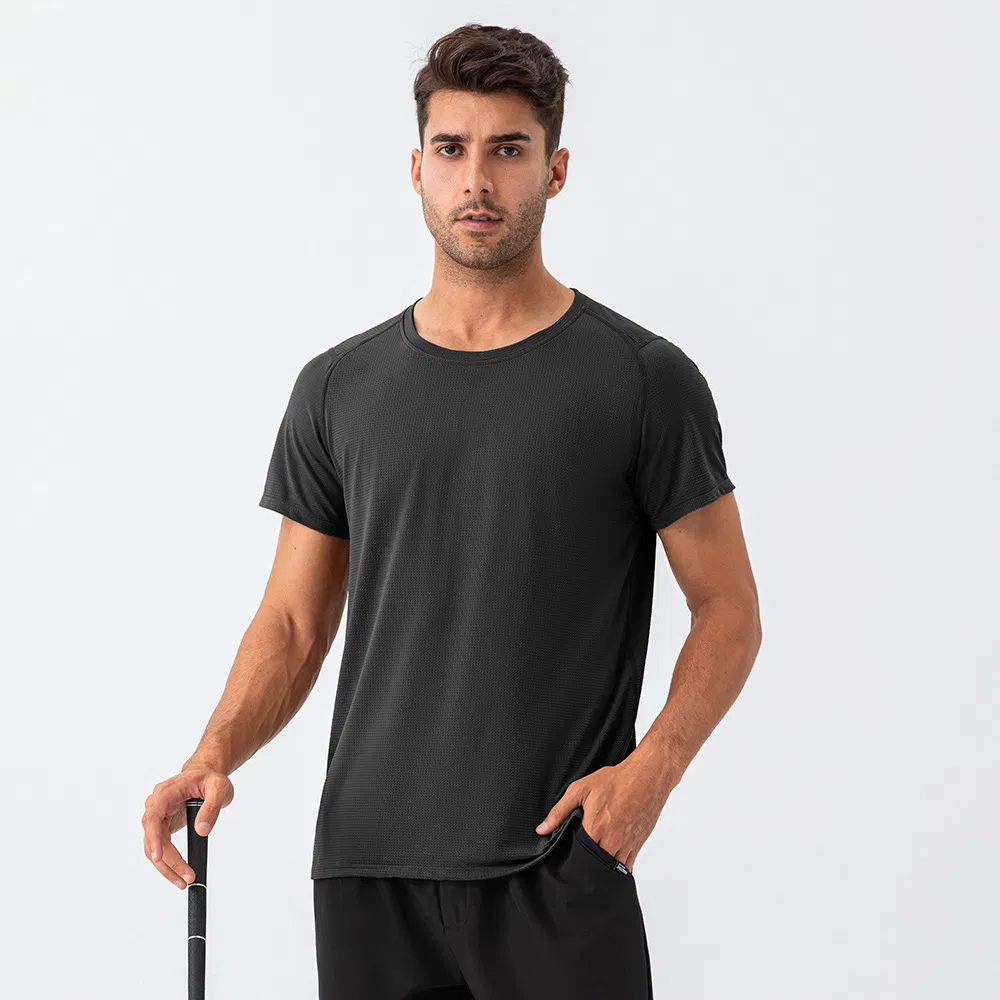 Summer Men's Round Neck Spandex T-Shirt Loose Sport Gym Wear Clothes Quickly Dry Short Sleeve Running Top