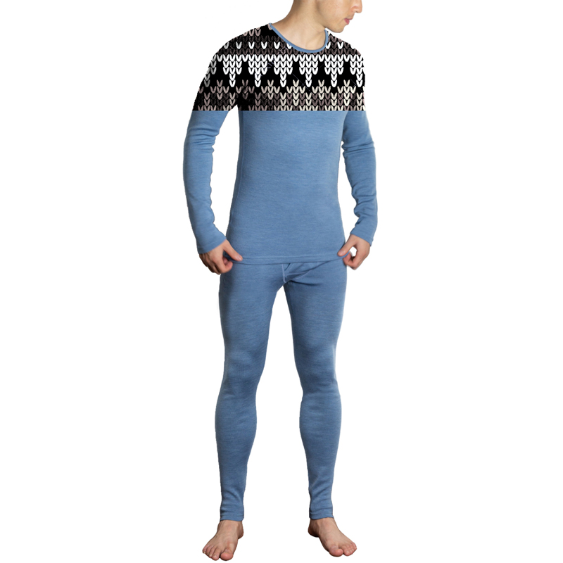 Merino Wool Jacquard Base Layer Clothes Men′ S Long Sleeve Thermal Underwear Set