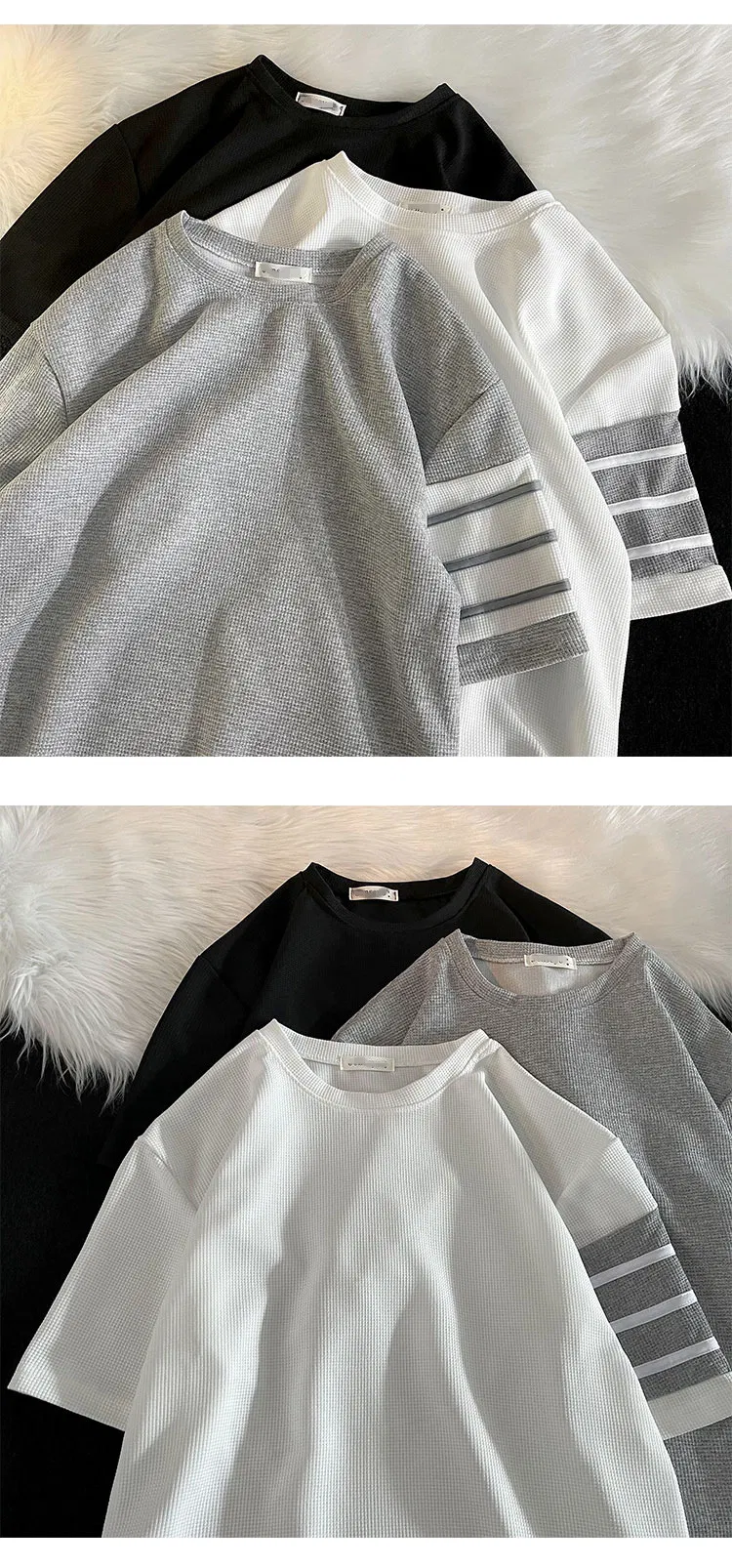 Men's T-Shirt Short - Sleeved Waffle T Summer Thin Half - Sleeved T-Shirt Men's Large Size Sense Slightly Loose Top Manufacturer Direct Sales