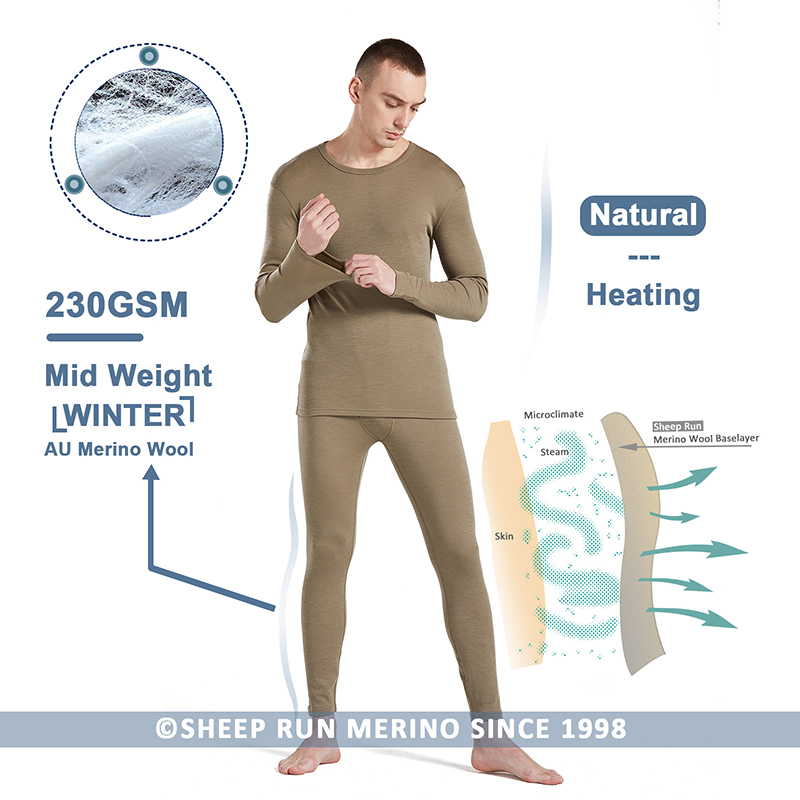 Merino Wool Base Layer Heavy-Weight 400GSM for Winter Trekking Skiing Mountaineering
