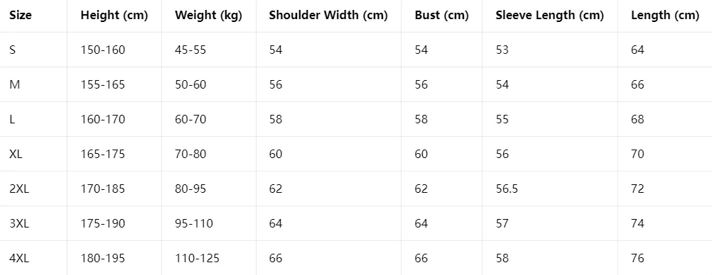 Oversized Hoodie Size Chart
