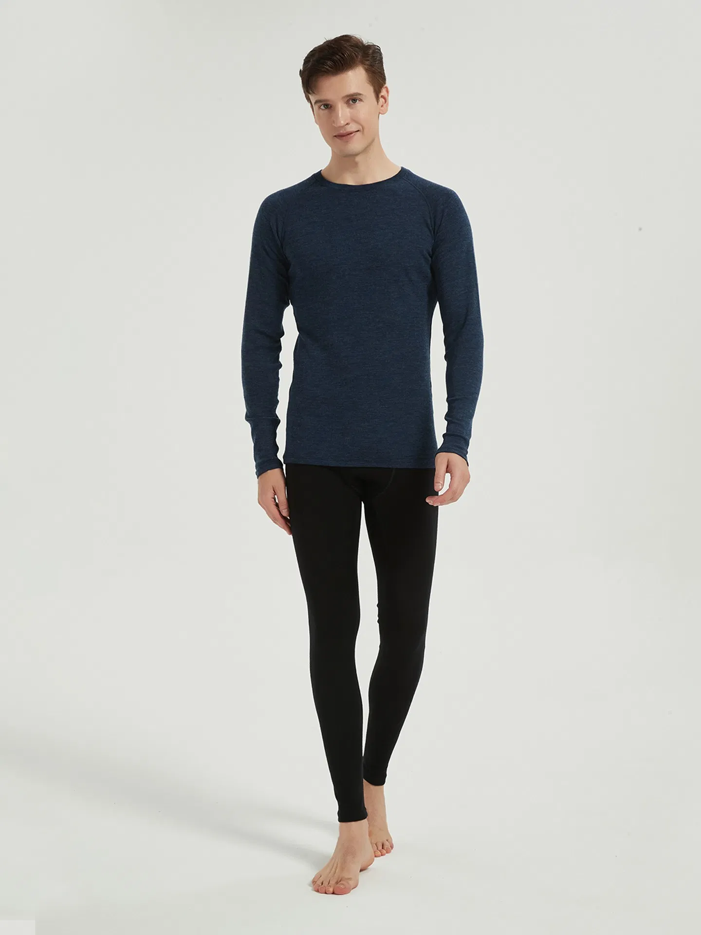 Men's Merino Wool Quick-Dry Outdoor Long-Sleeve T-Shirt - Crew Neck Base Layer for Running &amp; Sports
