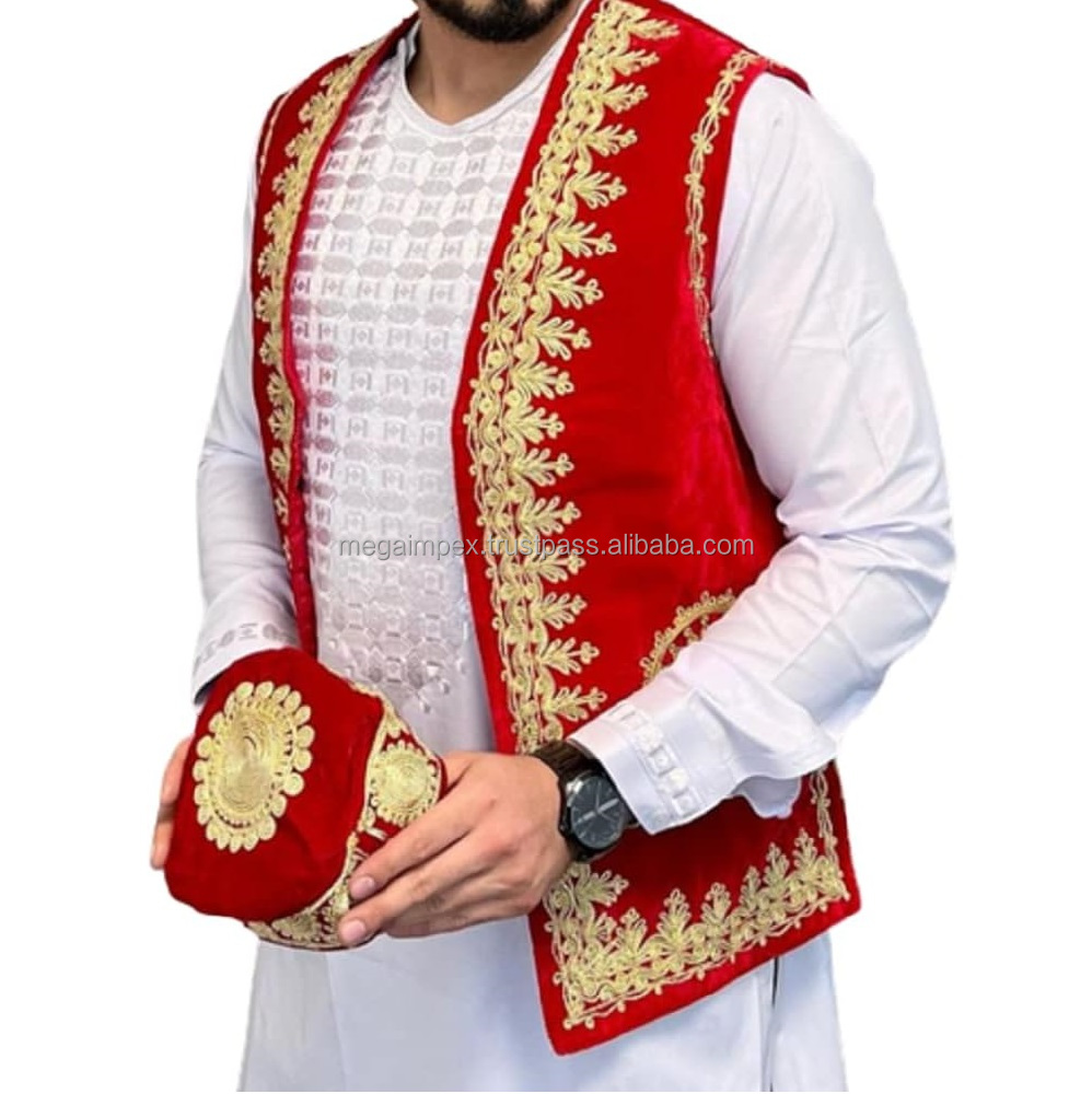 Ethnic Kuchi Handmade Tribal Traditional Embroidery Casual Cotton Men's Afghani Salwar Kameez Long Sleeve Solid Color Ankle