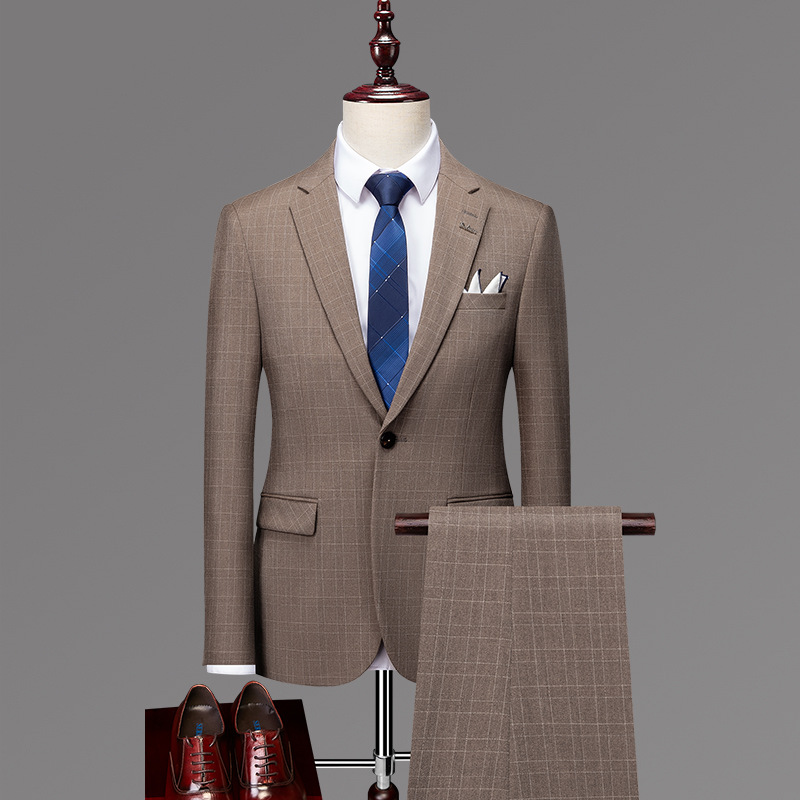 Men's Formal Business Wedding Suits British Casual Style Breathable Worsted Single Breasted Button Fly Anti-Static for Adults