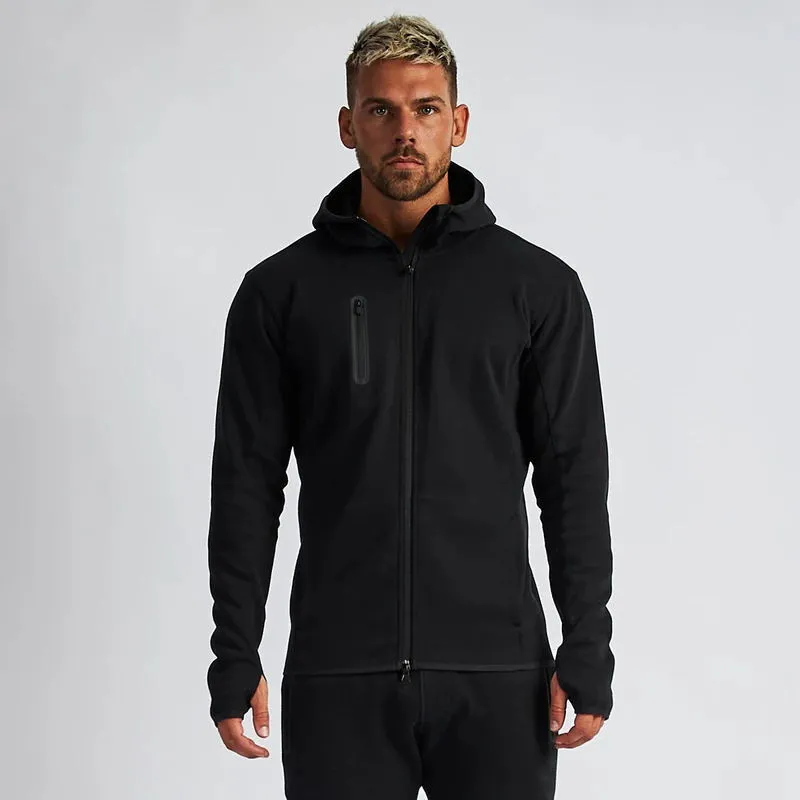Spring and Autumn New Cotton Men's Zipper Hooded Top Fashion Men's Jacket Solid Color Zipper Pocket Casual Wear