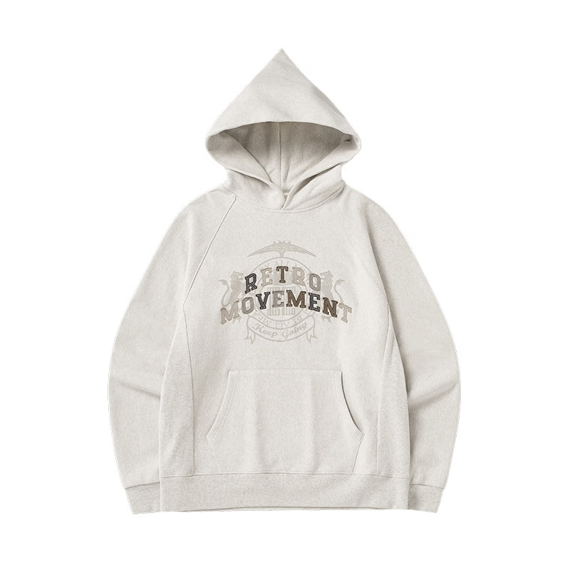 Customized Hoodie Casual Hoodies Retro Horizontal Patch Embroidered Men's Sweatshirt Woven