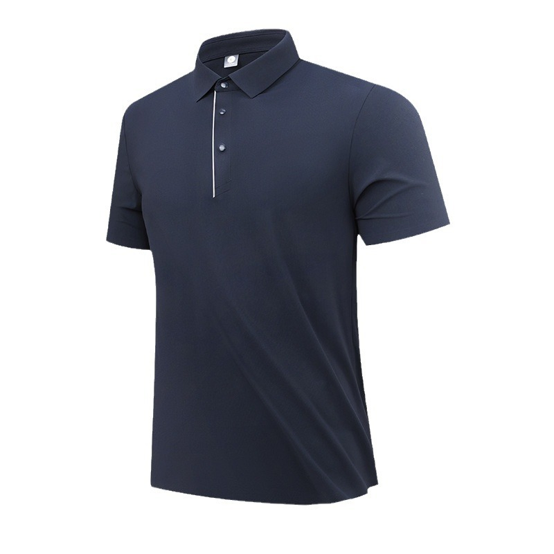 Polo Shirt Senior Sense Men's Business Seamless Ice Silk T-Shirt Men's Lapel Loose Print Top Fashion Short Sleeve Fitness