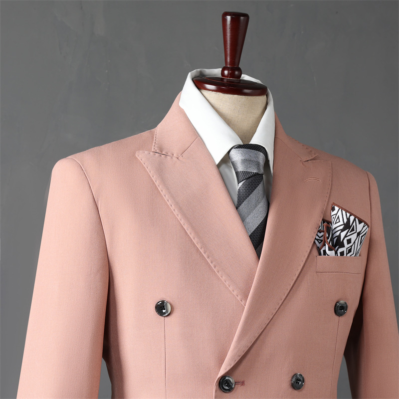 Italian British Slim Fit Men's Double Breasted 3-Piece Suit Set Custom Tailored Business Wedding Formal Wear for Groomsmen