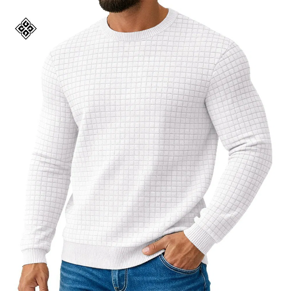 Long-Sleeved Men's T-Shirt with a Loose Checkered Pattern and a Heavyweight Casual Base Layer Men's Jacquard Men's Wear