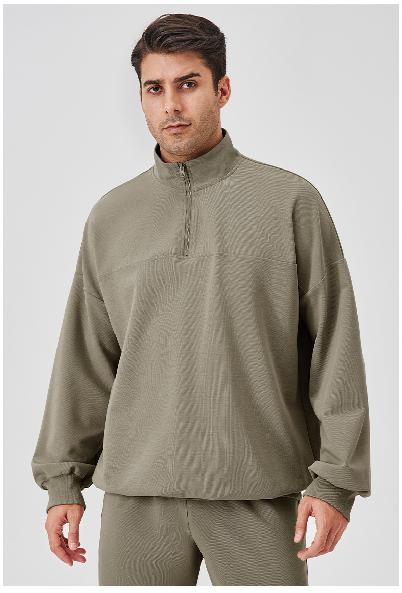 Men's Autumn and Winter Sports Hoodie with Loose Stand up Collar, Running Long Sleeves, Half Zipper, Casual Training and Fitness Clothing