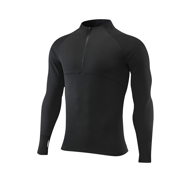 Men's Autumn and Winter Fitness Long-Sleeved T-Shirt Quick-Drying Basketball Running Sportswear Half Zipper Slim Fit Sweat-Absorbing Training Top