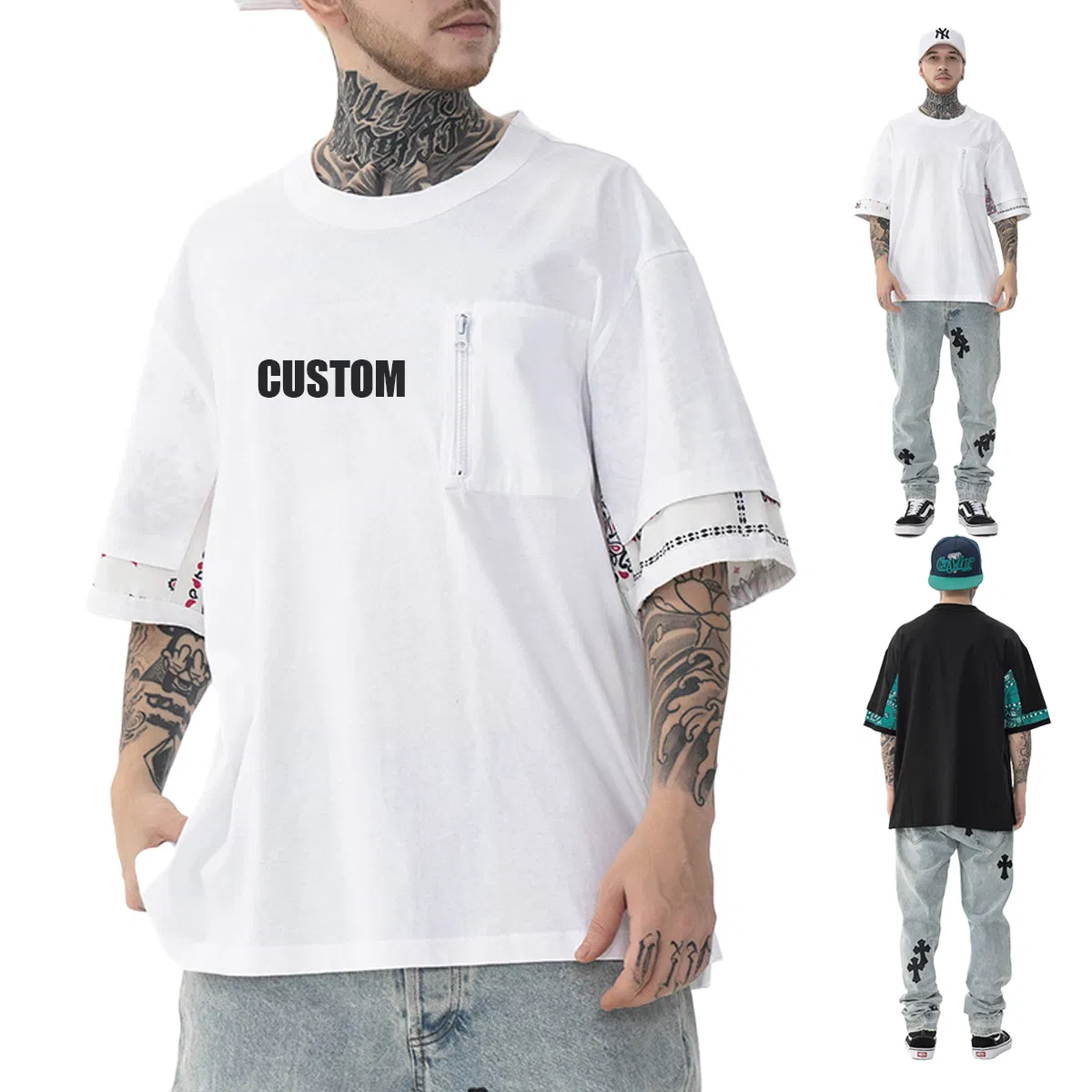 Custom Logo 95%Cotton 9%Spandex Plus Size Oversized Fashion Brand High Street Casual Clothing for Men