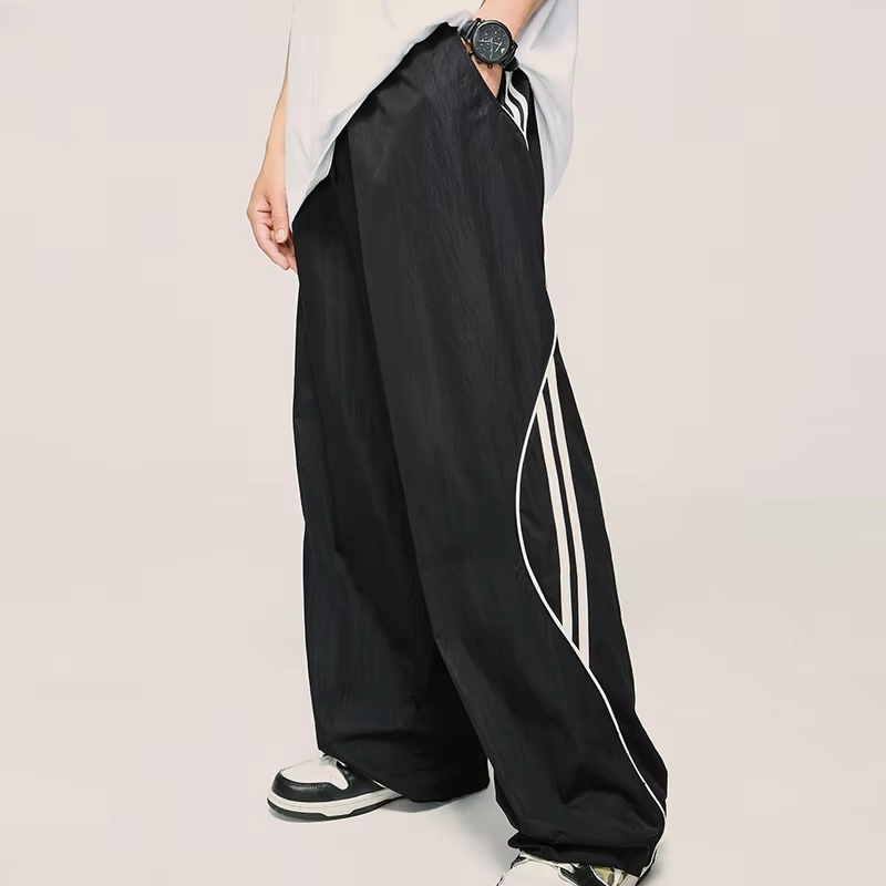 Lightweight 300GSM 40%Nylon Wholesale Windbreak Track Sports Pants Straight Wide Leg Streetwear Casual Pants Trousers Men