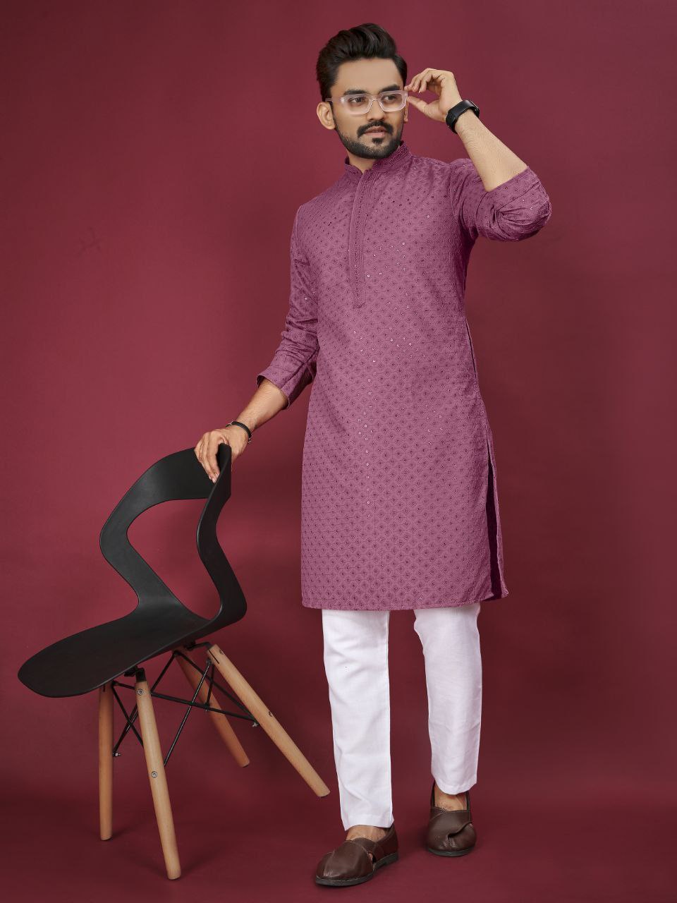 Men's Silk Kurta Collection Heavy Rayon with Lucknowi Work and Mate Sequence Traditional Wear for Parties