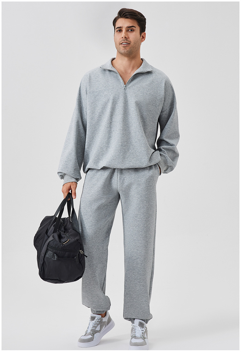 Men's Autumn and Winter Sports Hoodie with Loose Stand up Collar, Running Long Sleeves, Half Zipper, Casual Training and Fitness Clothing