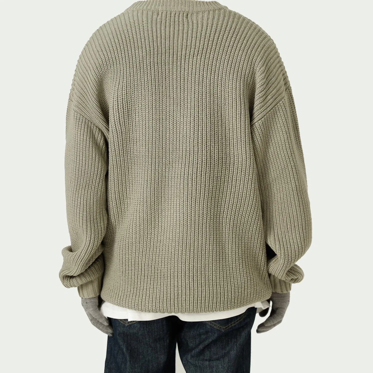 Custom Logo OEM Men's Sweater Jacquard Letter Pullover Knitwear Winter Crew Neck Loose Fit Oversized Knitted Sweater for Men