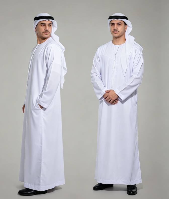 2026 New Design Men's Traditional Modest Thobe Long Sleeves Pockets Polyester Breathable Fabric Dubai Middle Eastern Clothing