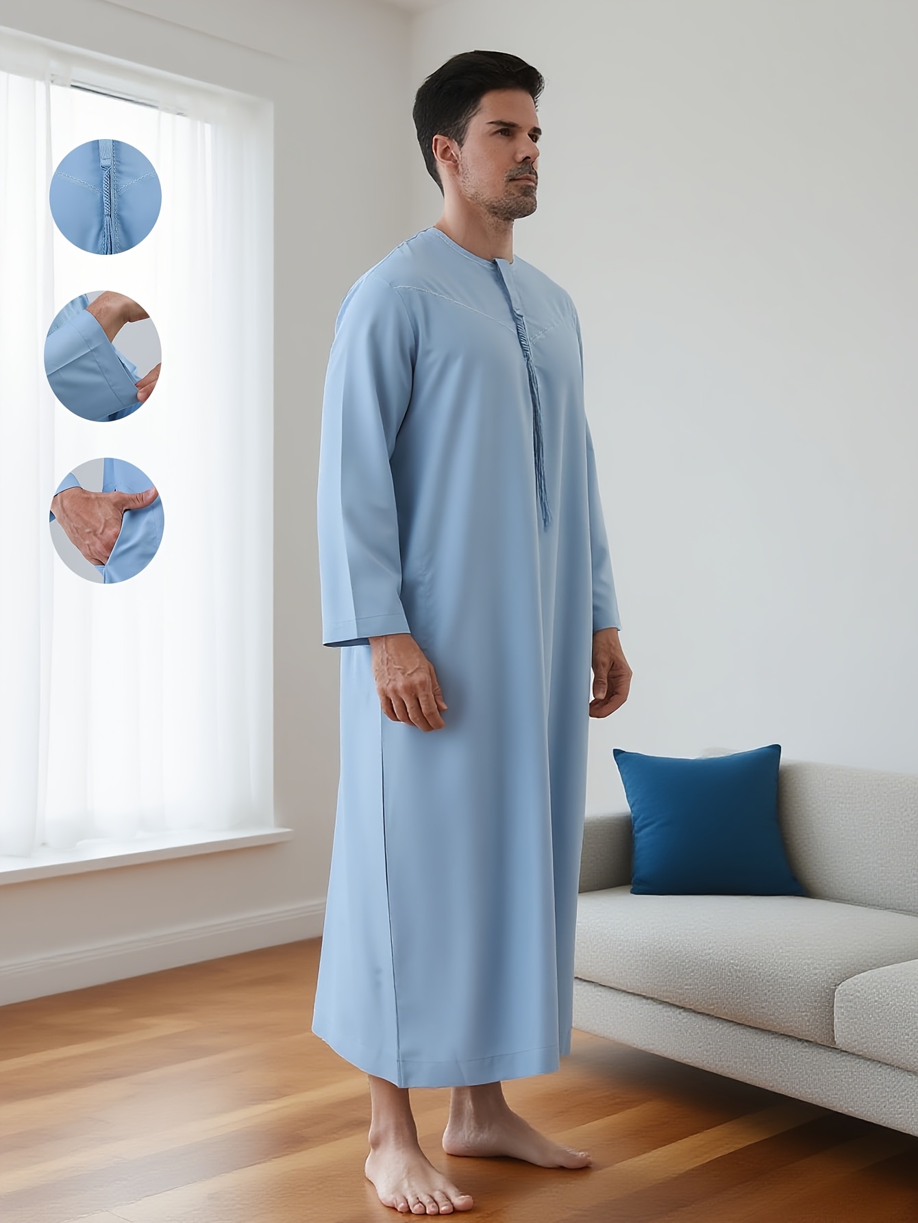 Men'S Arab Thobe and Dishdasha Robe, Boys Traditional Middle Eastern Clothing | Polyester Long Sleeve Robe for Ramadan