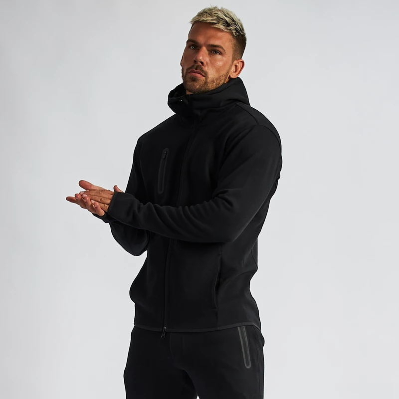 Spring and Autumn New Cotton Men's Zipper Hooded Top Fashion Men's Jacket Solid Color Zipper Pocket Casual Wear