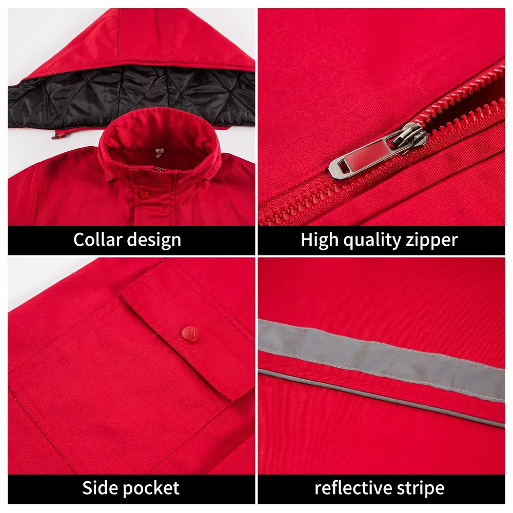 Winter Work Jackets Reflective Strips Factory Supply Thicken Detachable Hooded Outdoor Work Clothes for Men Worker Jacket Coat