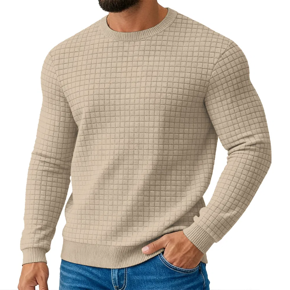 Long-Sleeved Men's T-Shirt with a Loose Checkered Pattern and a Heavyweight Casual Base Layer Men's Jacquard Men's Wear