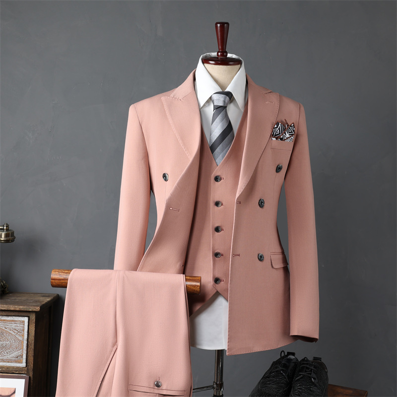 Italian British Slim Fit Men's Double Breasted 3-Piece Suit Set Custom Tailored Business Wedding Formal Wear for Groomsmen