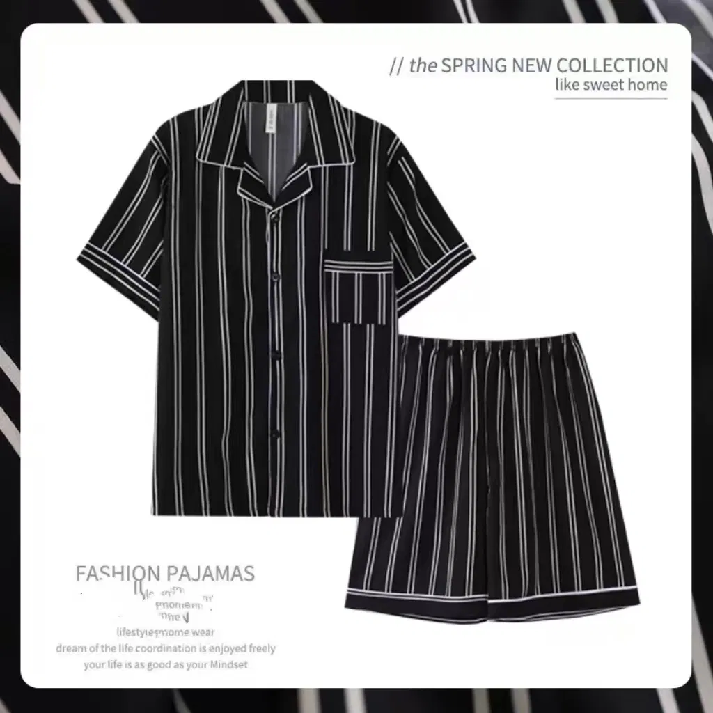 Men's Pajama Set - Silk Short-Sleeved Summer Chinese Fashion Retro Tie-Dye Ink Painting Print Silk Summer Home Wear Set
