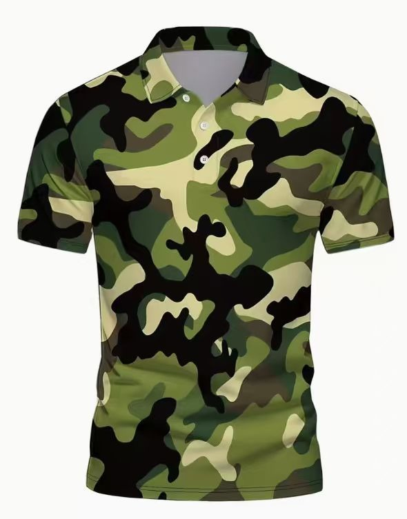 Summer Quick Dry Camo Polo Shirt Men Outdoor Sports Tactical Training Wear