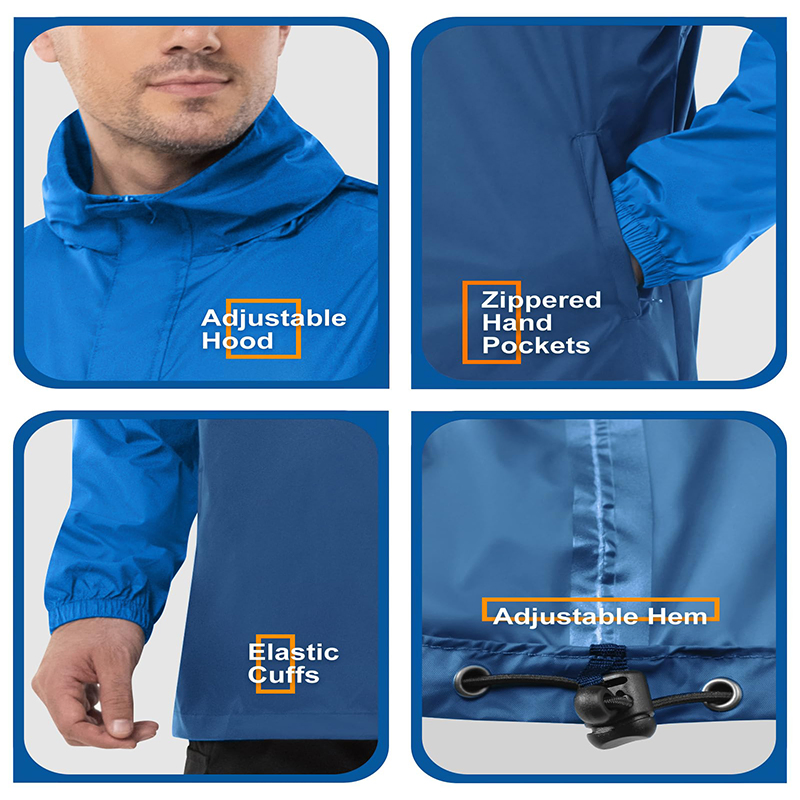 Men's Waterproof Rain Outdoor Jacket with Hood Fishing Poncho Coat Rain Jacket for Hiking Jacket Windproof Jacket