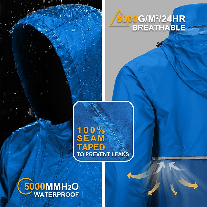 Men's Waterproof Rain Outdoor Jacket with Hood Fishing Poncho Coat Rain Jacket for Hiking Jacket Windproof Jacket