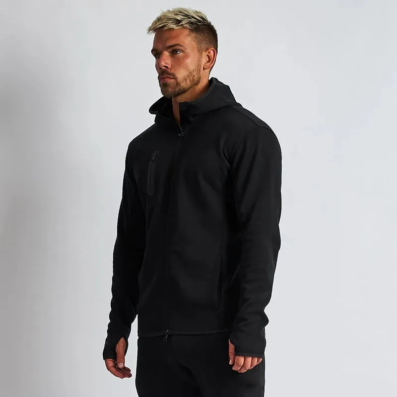 Spring and Autumn New Cotton Men's Zipper Hooded Top Fashion Men's Jacket Solid Color Zipper Pocket Casual Wear