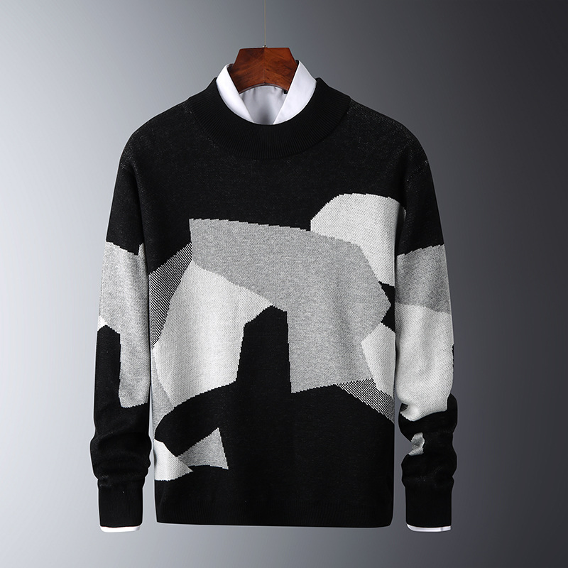 Nnr Knitwear Autumn Winter White Round Neck Long Sleeve Jacquard Sweater for Men