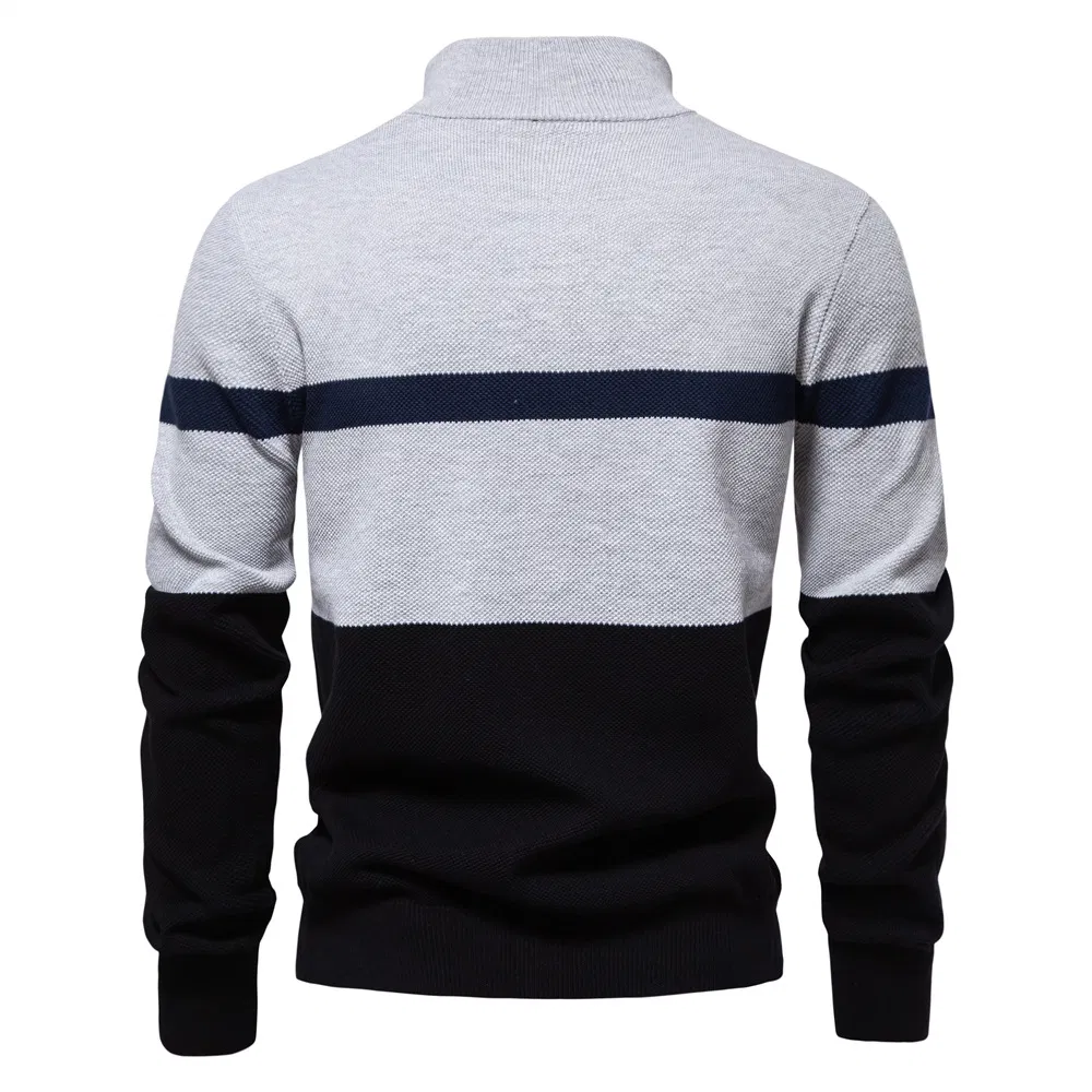 Man Autumn Winter Men's Knitwear Fashion Simple Half Zipper Color Block Knitting Men's Sweater