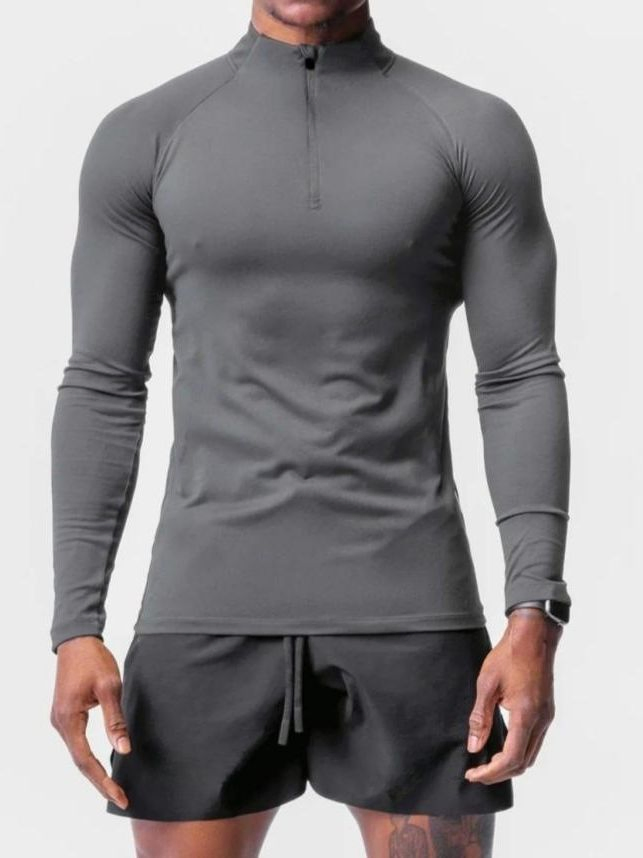 Winter Training Gym Running T Shirts Fleece Men's High Neck Compression Half Zip Sweatshirt Long Sleeve Fitness Top with Zip