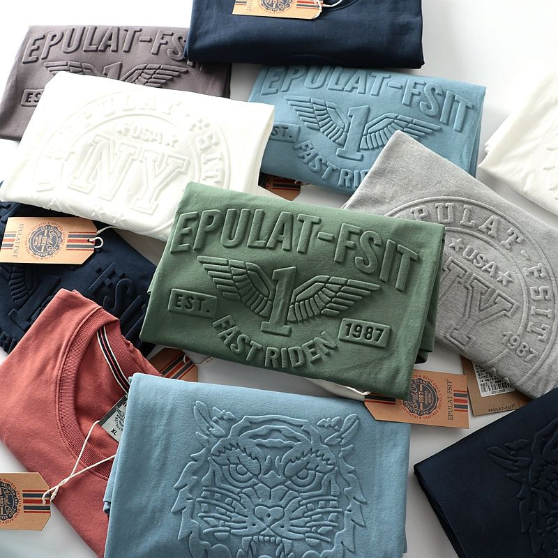 Customized Men's 100% Cotton Premium T-Shirts with Design Brand 3D Embossed Printing Logo Tee OEM Plain Heavyweight Graphic Luxury Bulk T Shirt