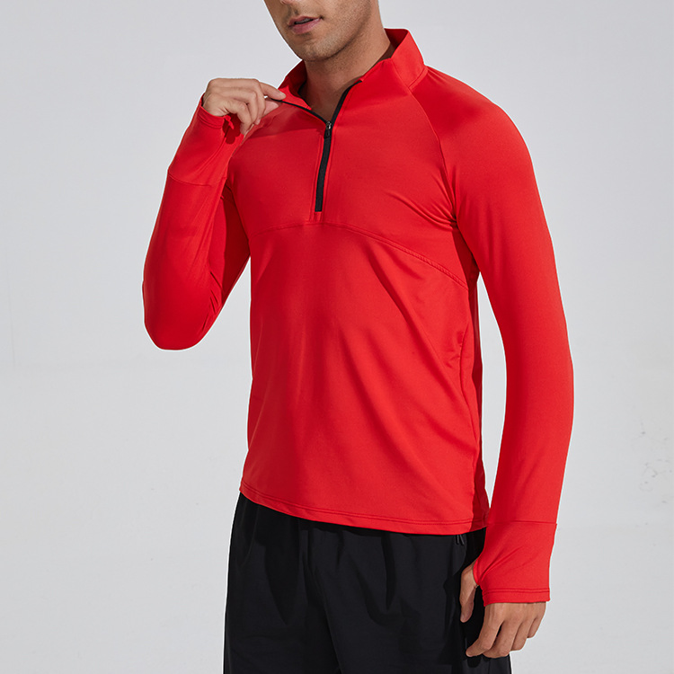 Men's Autumn and Winter Fitness Long-Sleeved T-Shirt Quick-Drying Basketball Running Sportswear Half Zipper Slim Fit Sweat-Absorbing Training Top