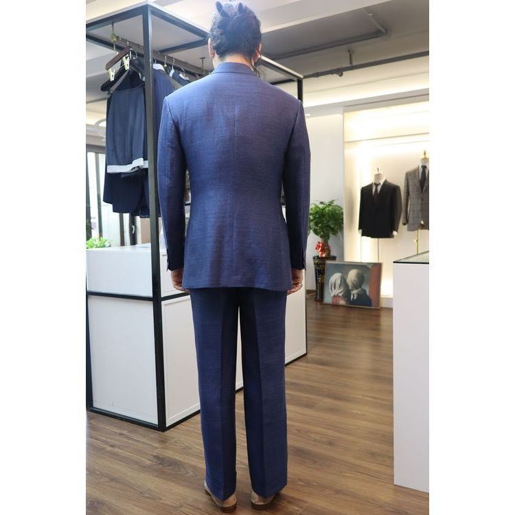 Reasonable Price Business Men's Blazer Suit Blue Solid Lapel Slim Fit Business Bespoke Suit for Men