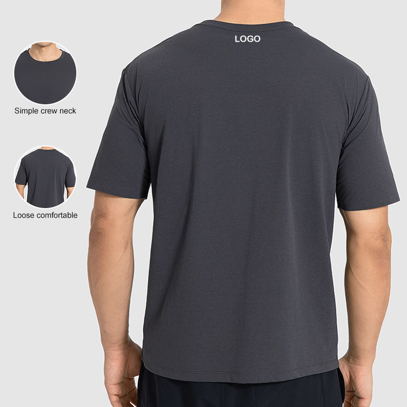 Round Neck Men's Short-Sleeved T-Shirt Solid Color Loose Breathable Sports Short-Sleeved Tops Men