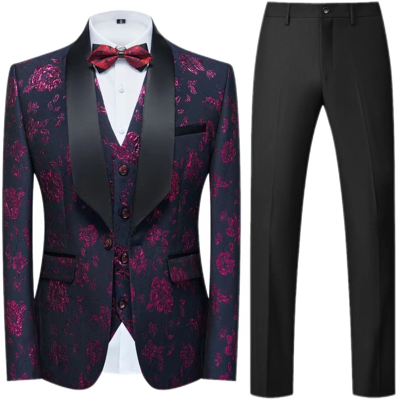 Men's High Quality Polyester Slim Fit Wedding Groom Suits Breathable Single-Breasted Notched Collar Formal Business Suit