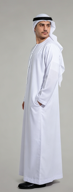 2026 New Design Men's Traditional Modest Thobe Long Sleeves Pockets Polyester Breathable Fabric Dubai Middle Eastern Clothing