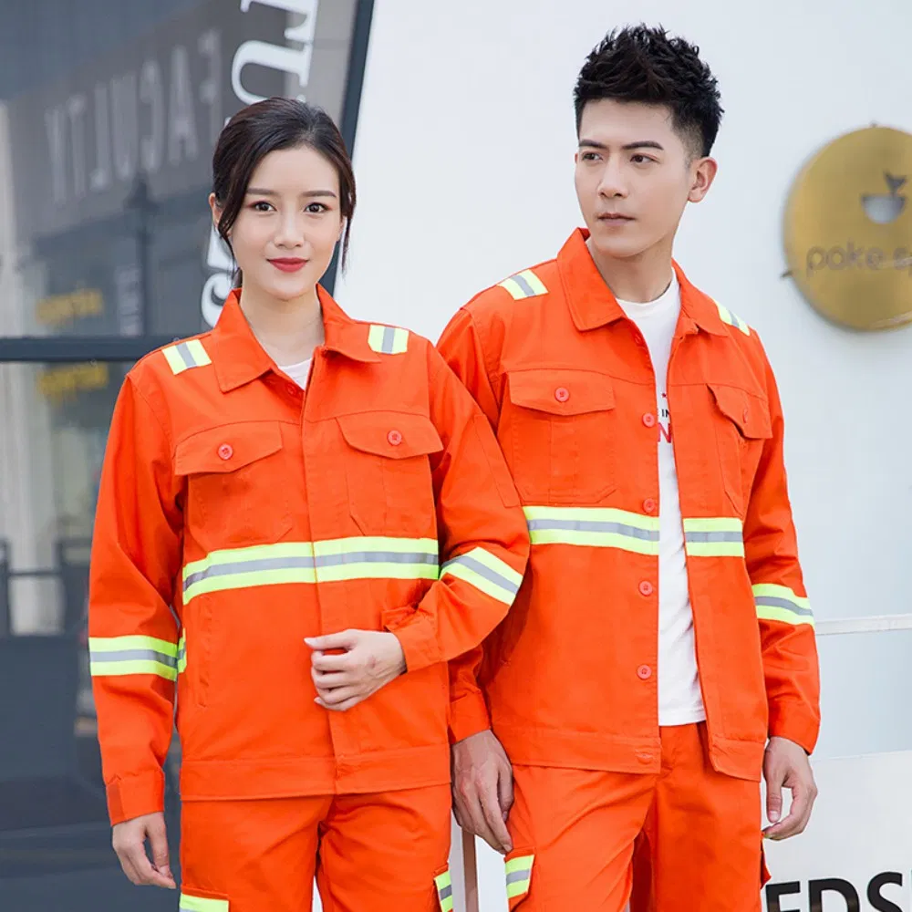 Custom Men's Long Sleeve Hi Vis Security Guard Workwear Uniform Jacket Reflective Stripes Button-up Mechanic Work Shirt Summer