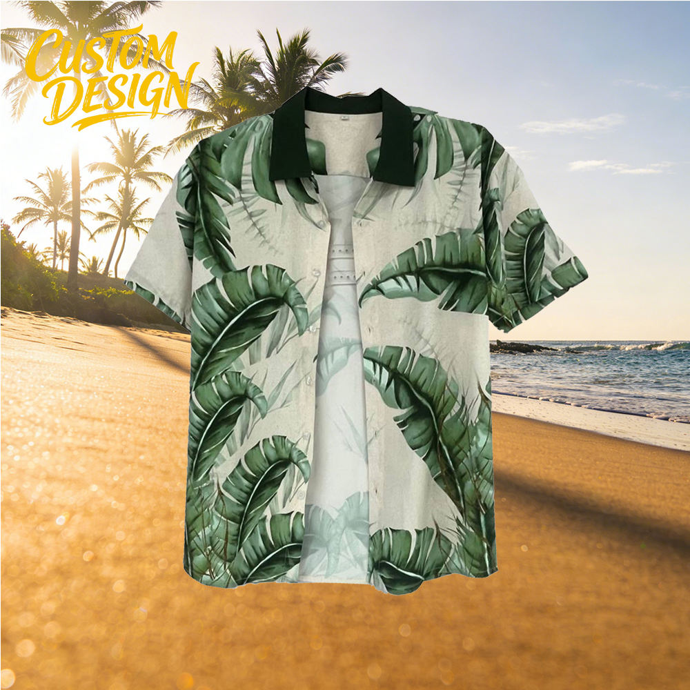 Polynesian Tribal Clothing White Tapa Plus Size Print Custom Hawaiian Shirt for Men Kalo Leaf Hawaiian Shirt