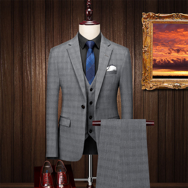 Men's High-End Formal Business Wedding Suit British Fashion Casual Square Design Breathable 3PS Office Outfit