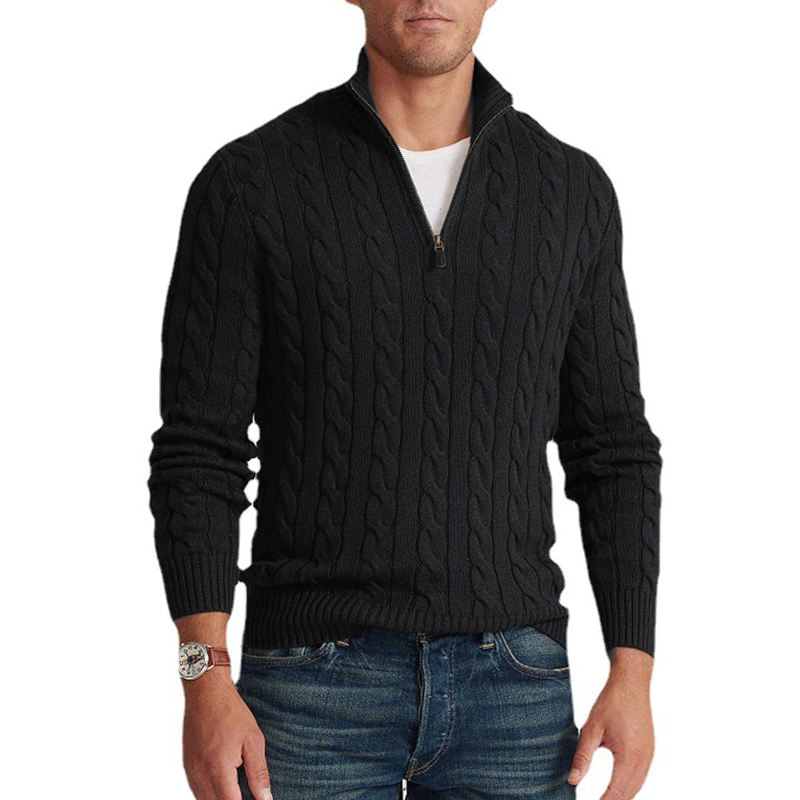 Cashmere Turtleneck Jacquard Knitwear Sweatshirt Custom Men High Neck Wool Cable Half Quarter Zip up Pullover Knit Sweater