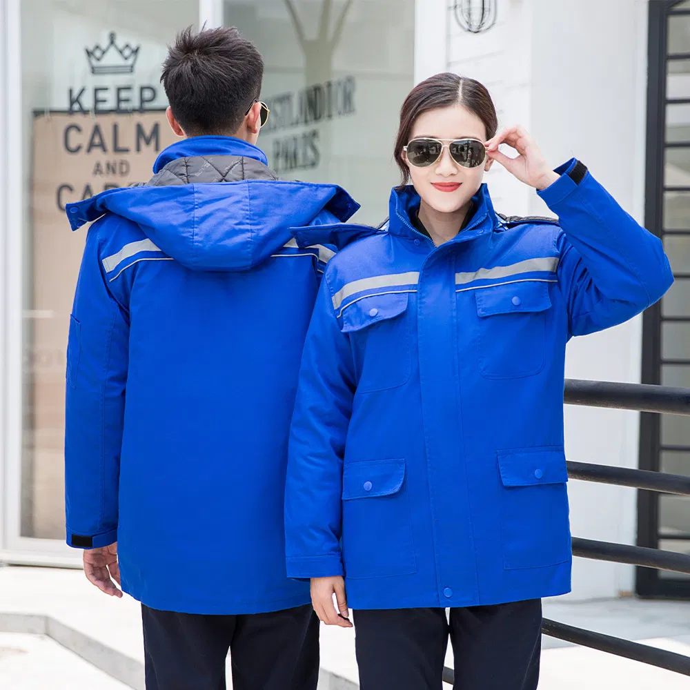 Winter Work Jackets Reflective Strips Factory Supply Thicken Detachable Hooded Outdoor Work Clothes for Men Worker Jacket Coat