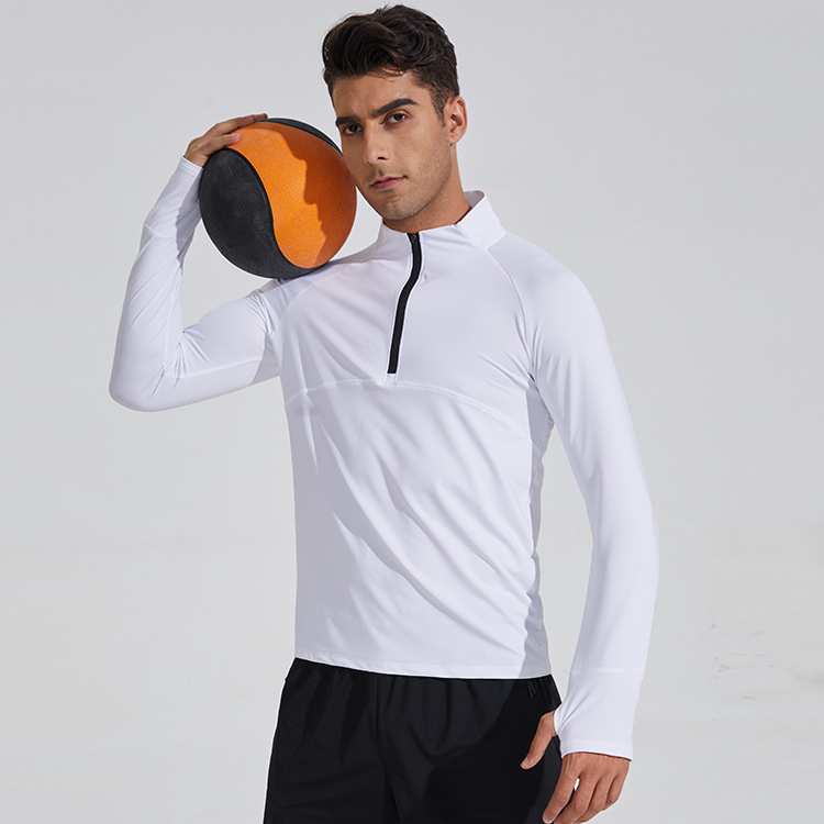 Men's Autumn and Winter Fitness Long-Sleeved T-Shirt Quick-Drying Basketball Running Sportswear Half Zipper Slim Fit Sweat-Absorbing Training Top
